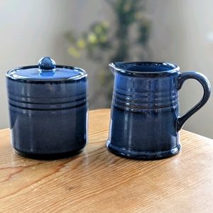 Blue ceramic sugar and creamer set
